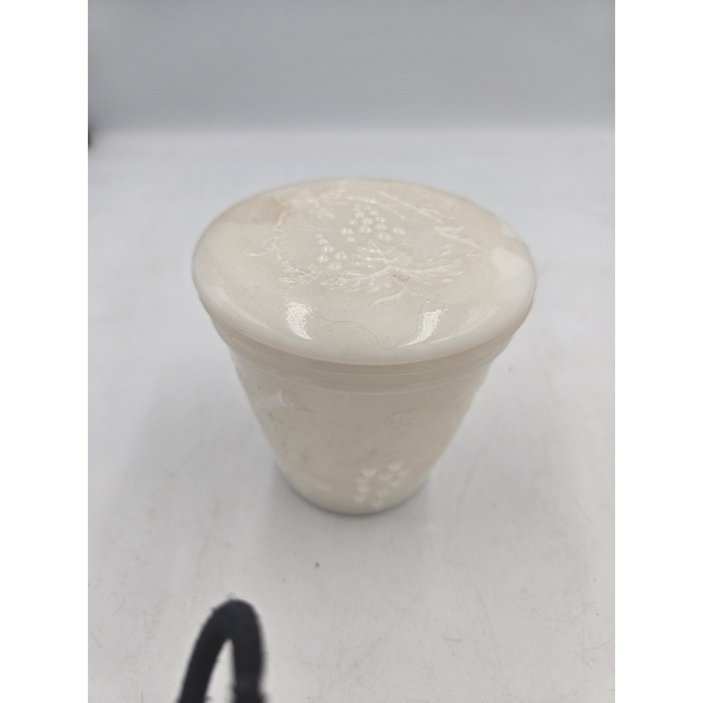 230g milk glass jelly jar W Grape Vine Design Pattern Vintage